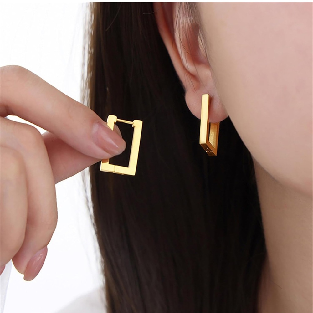 New Gold Rectangle Hoop Earrings